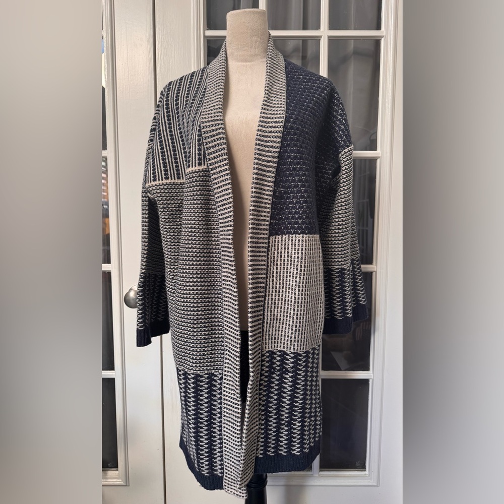 Madewell 100% Merino Wool Collage Patchwork Oversized Open Cardigan Coat M